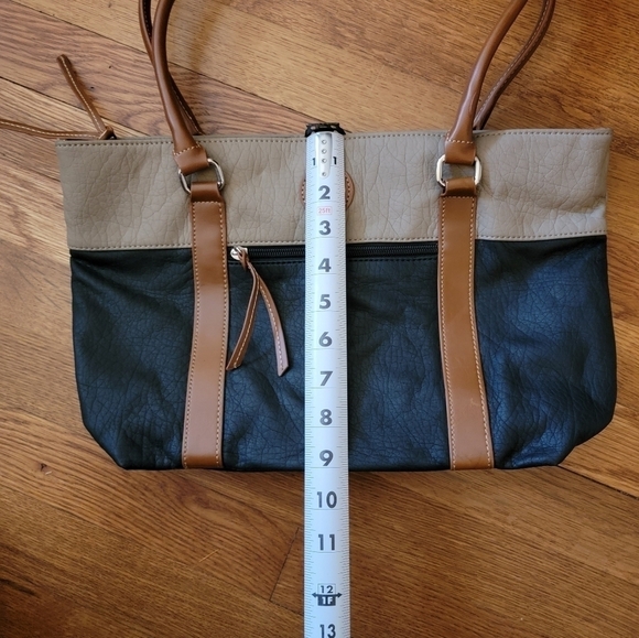 Kim Rogers Purse Shoulder Bag Tote Two Tone Color Block Black Tan Brown - Picture 11 of 16